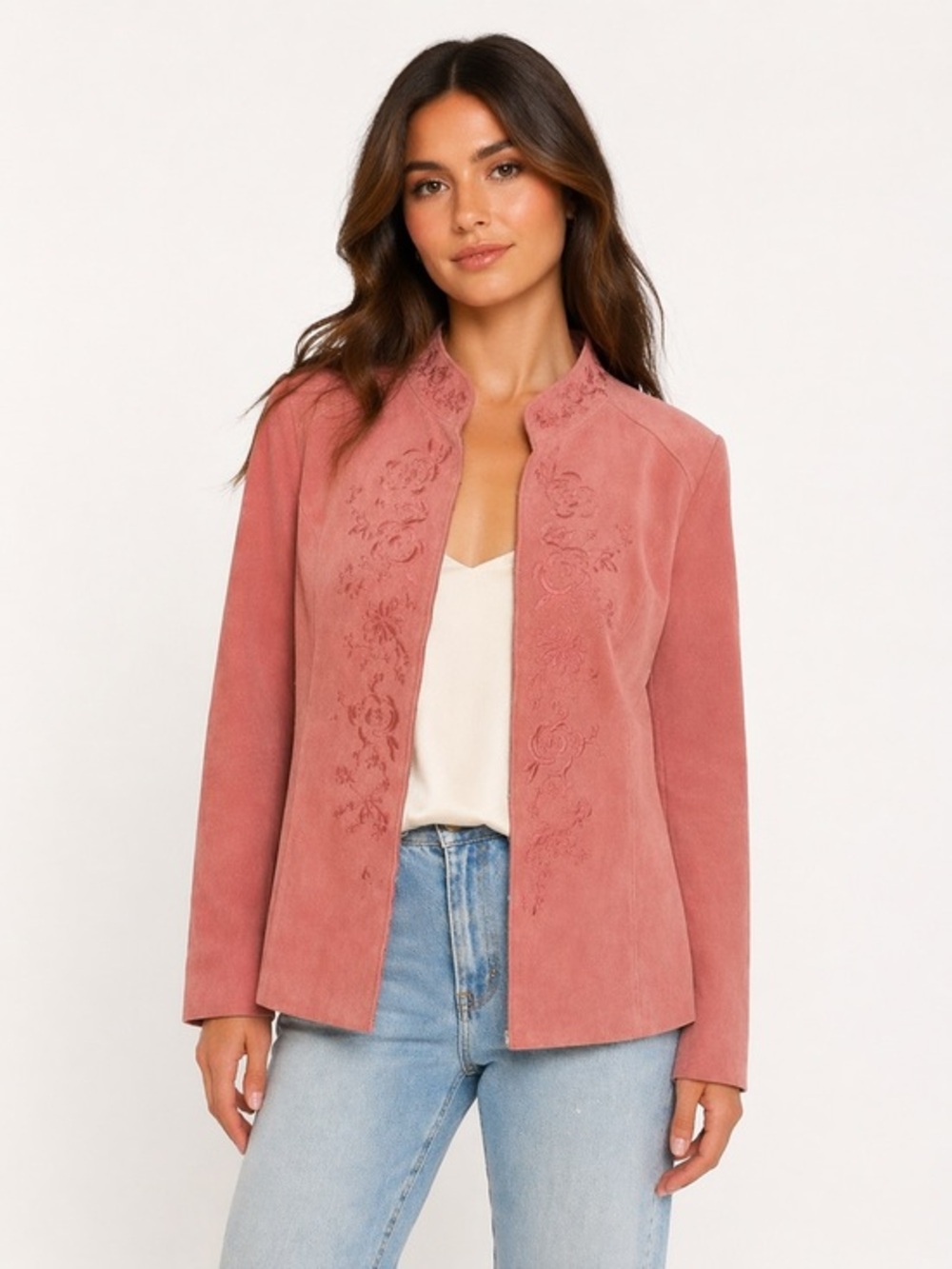 Bernardo Embroidered Suede Jacket Womens Small Pink Floral unique Jacket